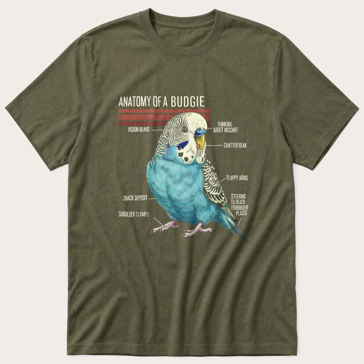 Budgie Anatomy — Olive T-Shirt
