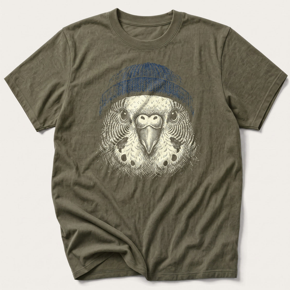 Budgie Beanie 4 — Olive T-Shirt