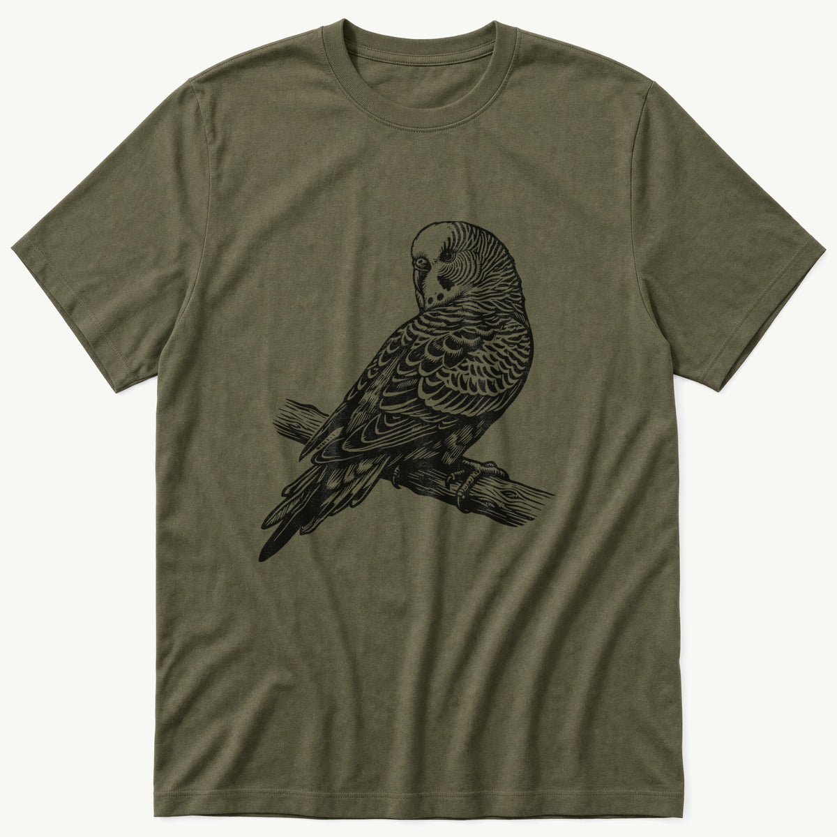 Budgie On Branch 43 — Olive T-Shirt