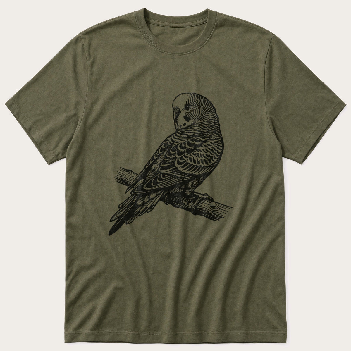 Budgie On Branch 43 — Olive T-Shirt