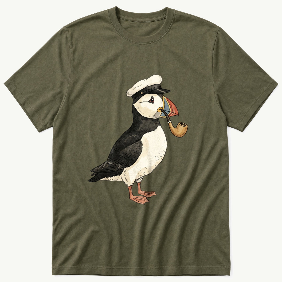 Cap Puffin 1 — Olive T-Shirt