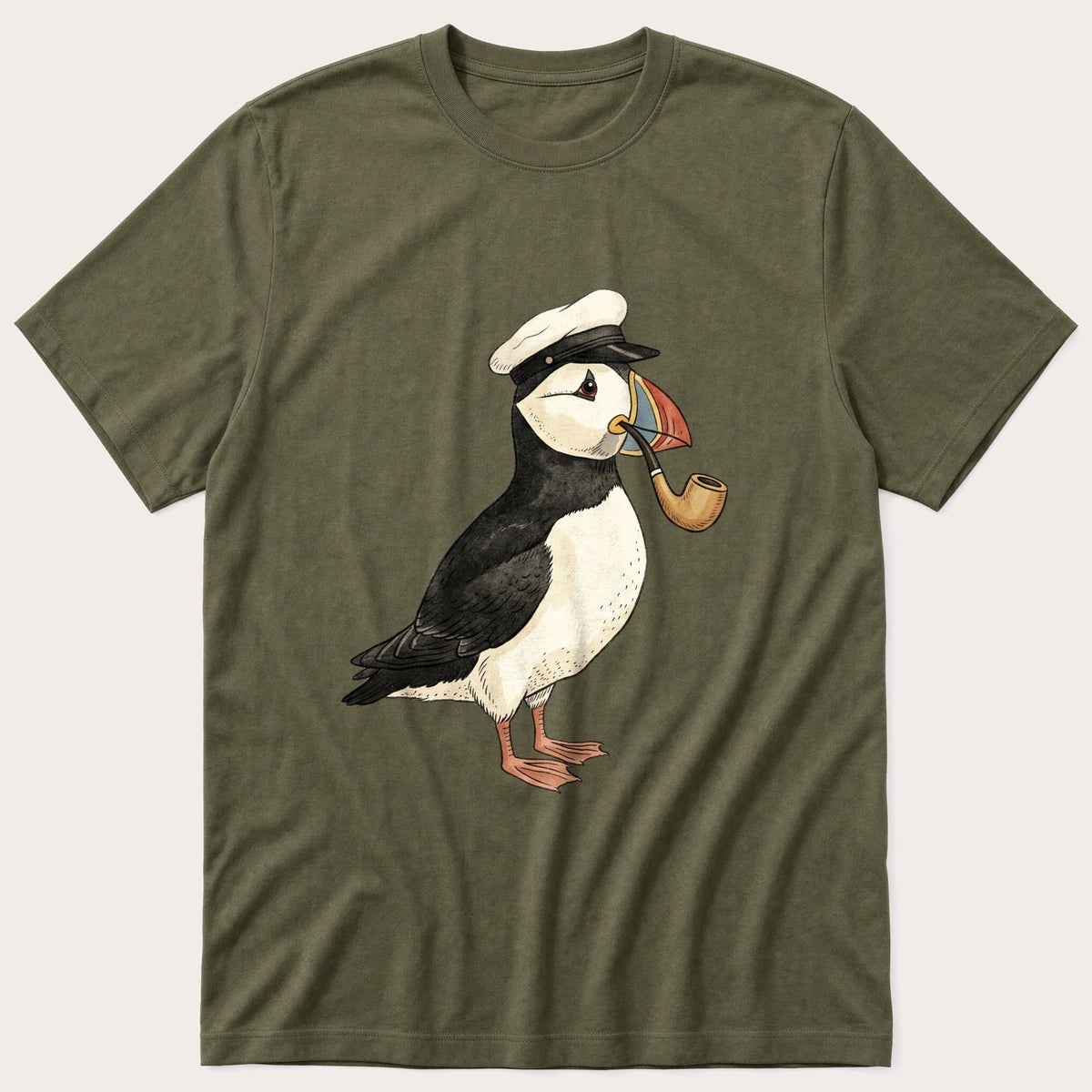 Cap Puffin 1 — Olive T-Shirt