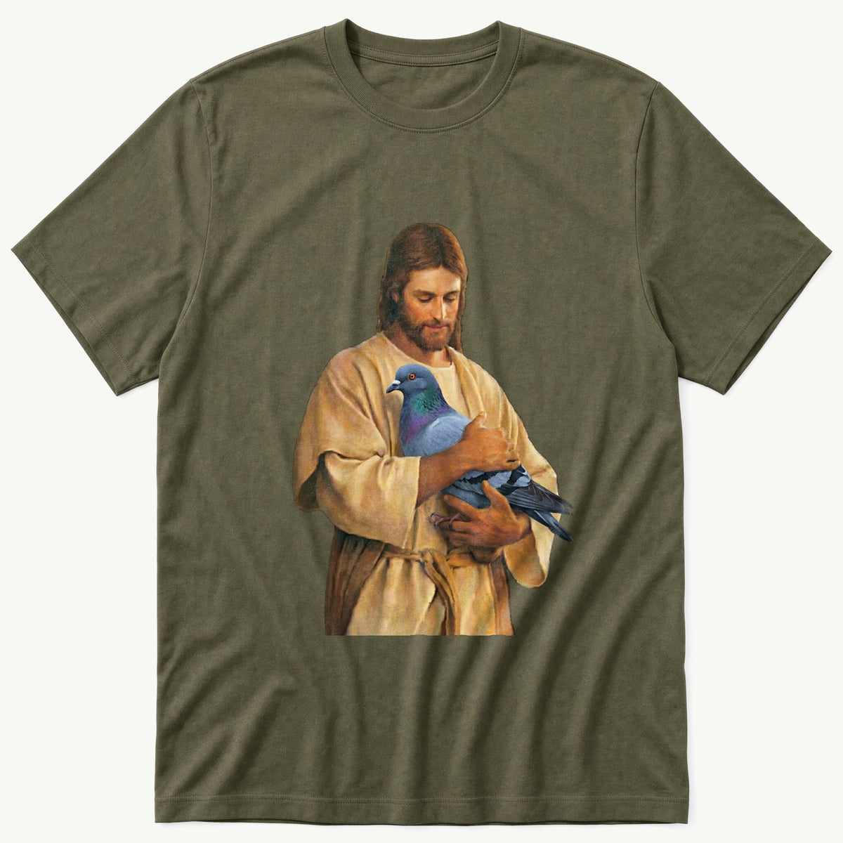 Christ With Pigeon 4 — Olive T-Shirt