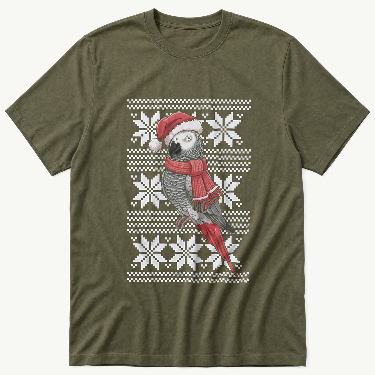Christmas African Grey Sweater — Olive T-Shirt