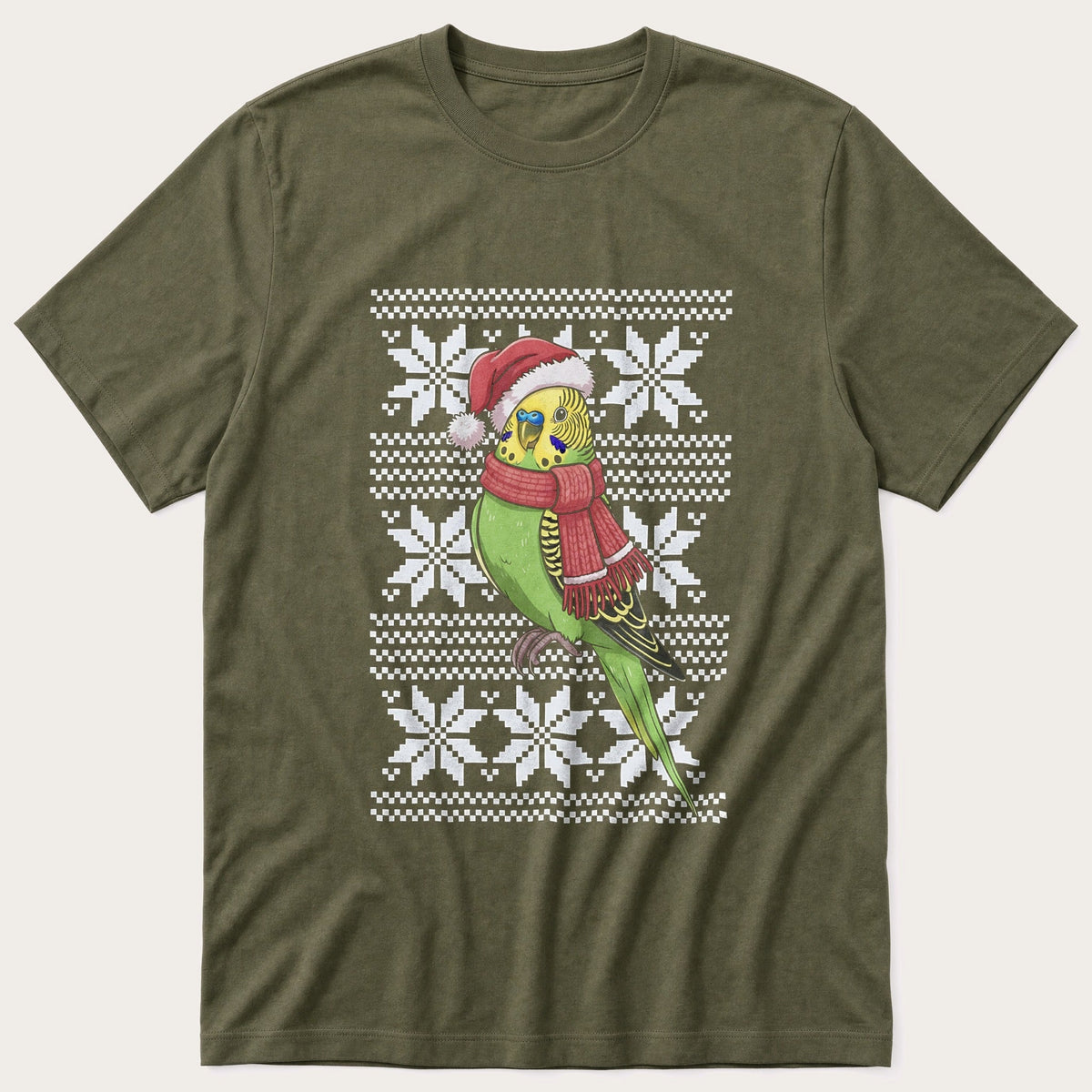 Christmas Budgie Sweater — Olive T-Shirt