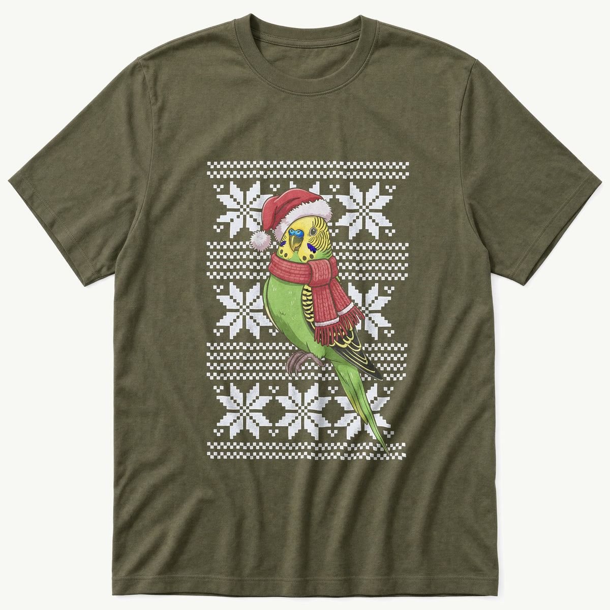 Christmas Budgie Sweater — Olive T-Shirt