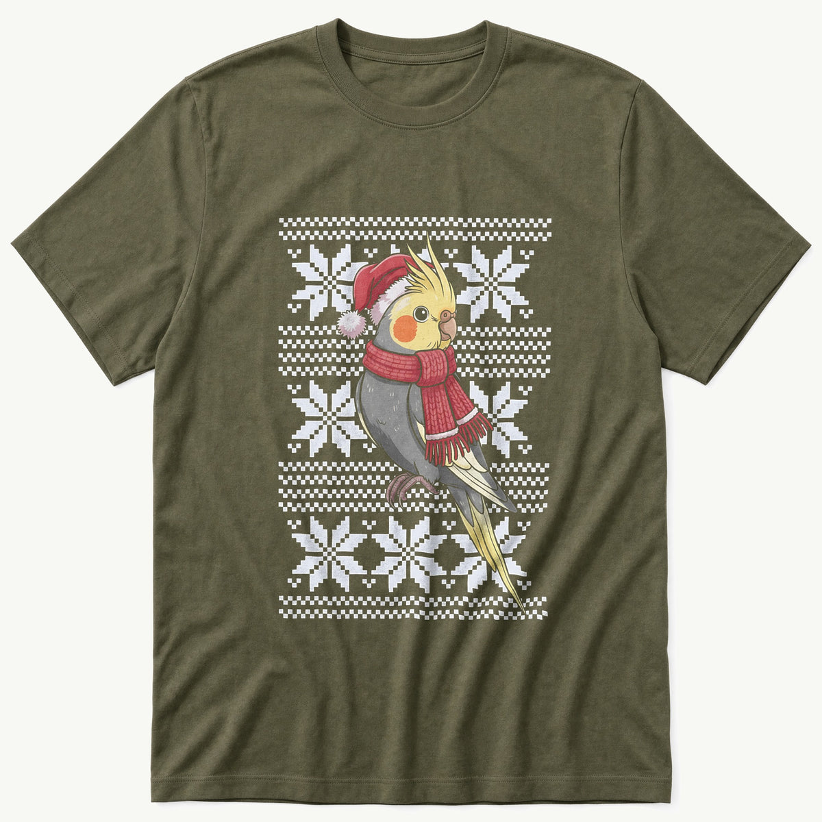 Christmas Cockatiel Sweater — Olive T-Shirt