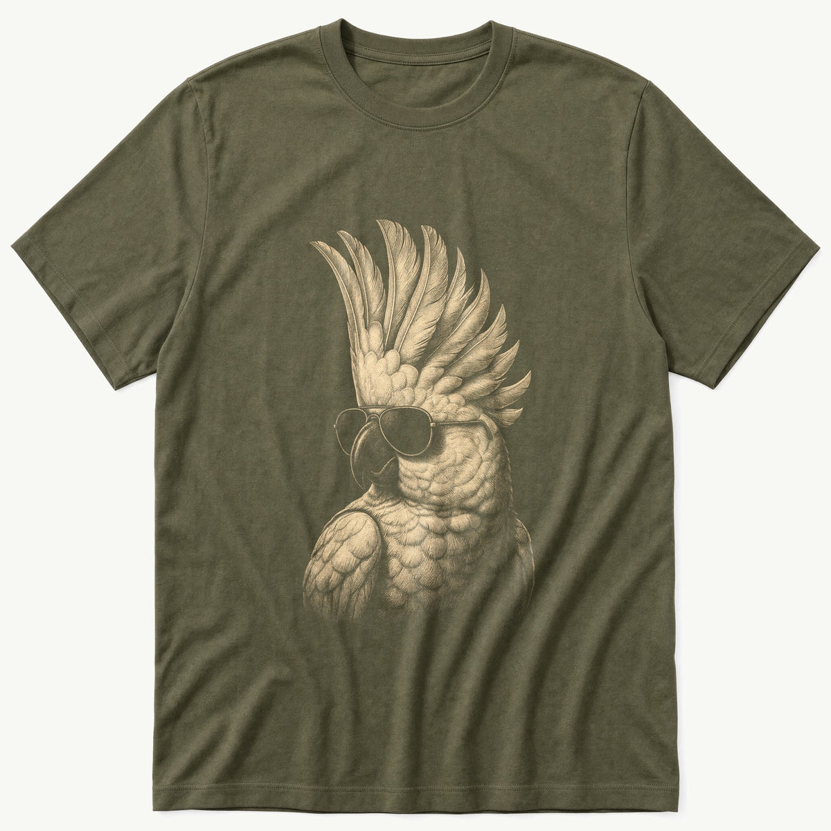 Cockatoo In Shades — Olive T-Shirt