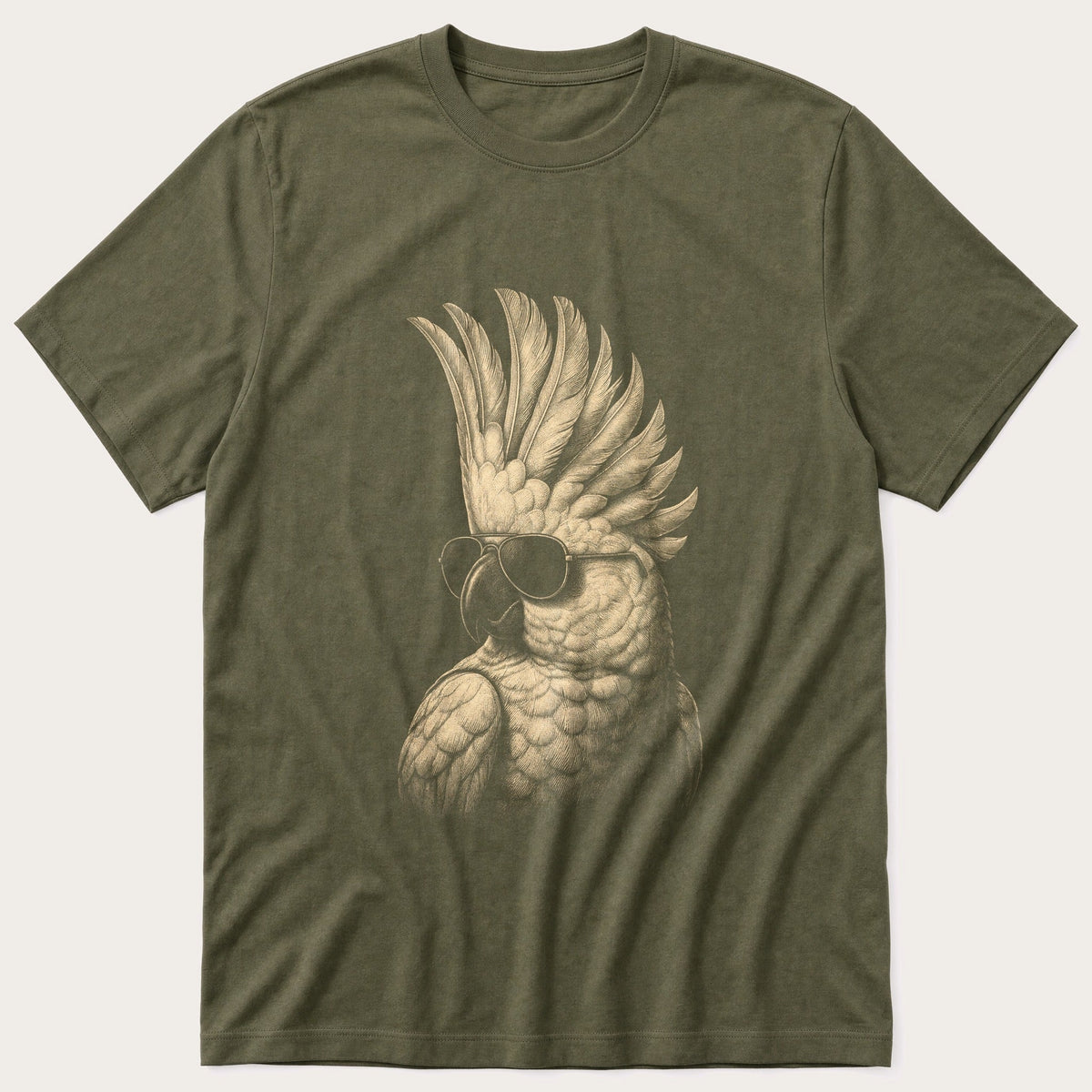 Cockatoo In Shades — Olive T-Shirt