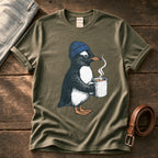 Coffee Penguin — Olive Comfort Colors tee