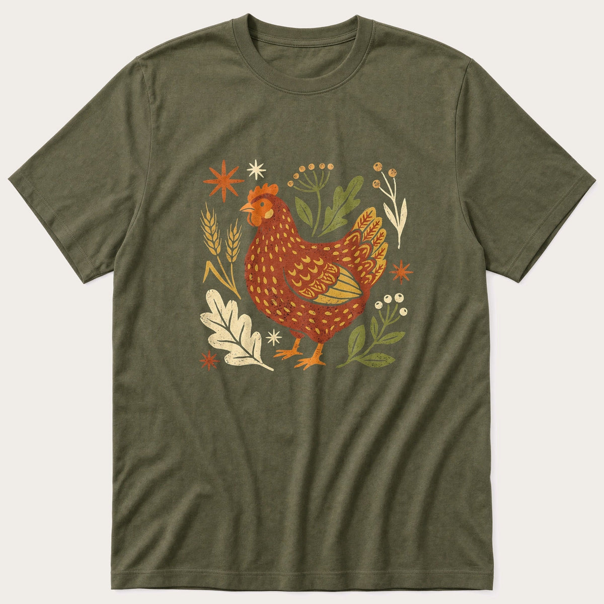 Cutout Hen 2 — Olive T-Shirt