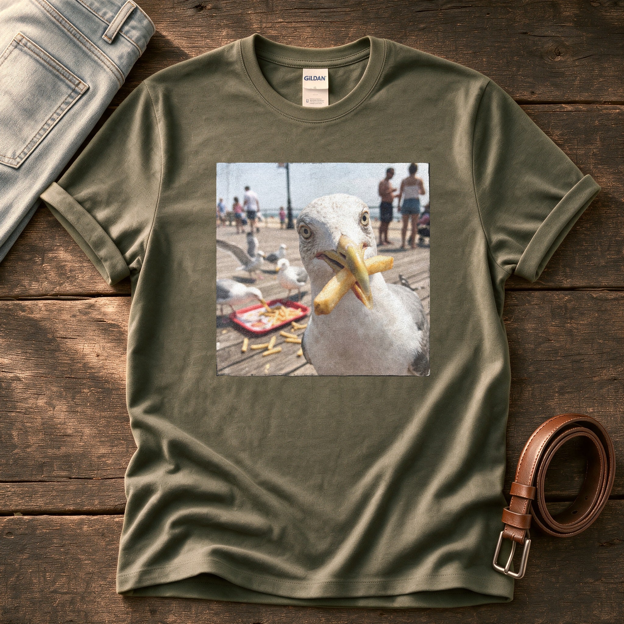 Disaster Seagull 2 — Olive Comfort Colors tee