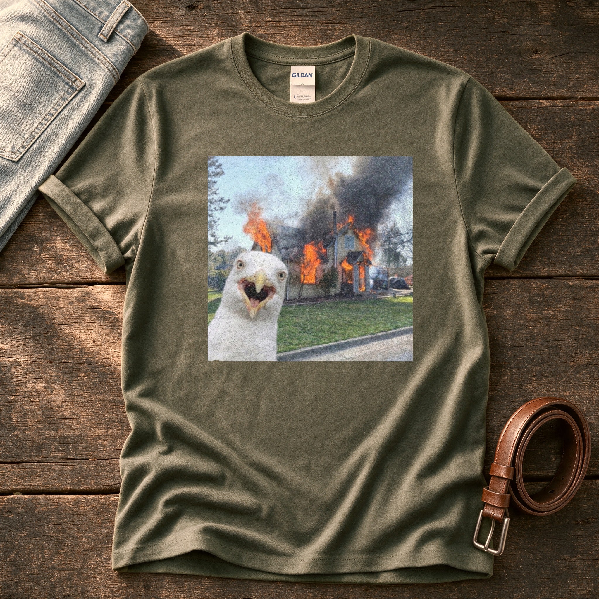 Disaster Seagull 4 — Olive Comfort Colors tee