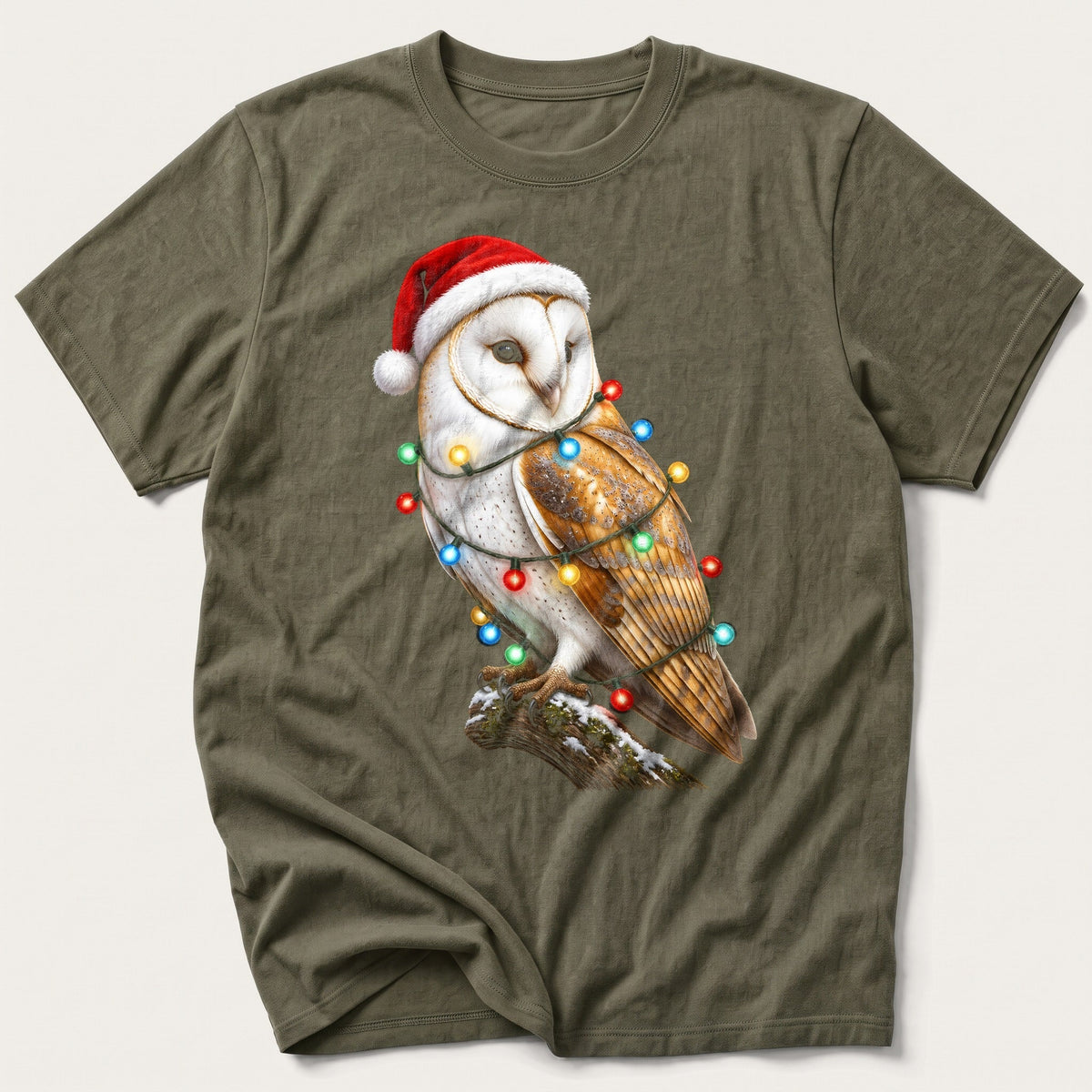Fairy Light Barn Owl — Olive T-Shirt