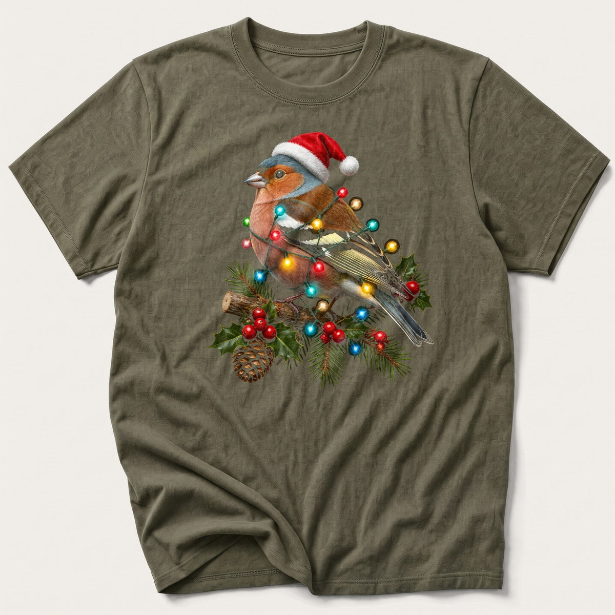 Fairy Light Chaffinch — Olive T-Shirt