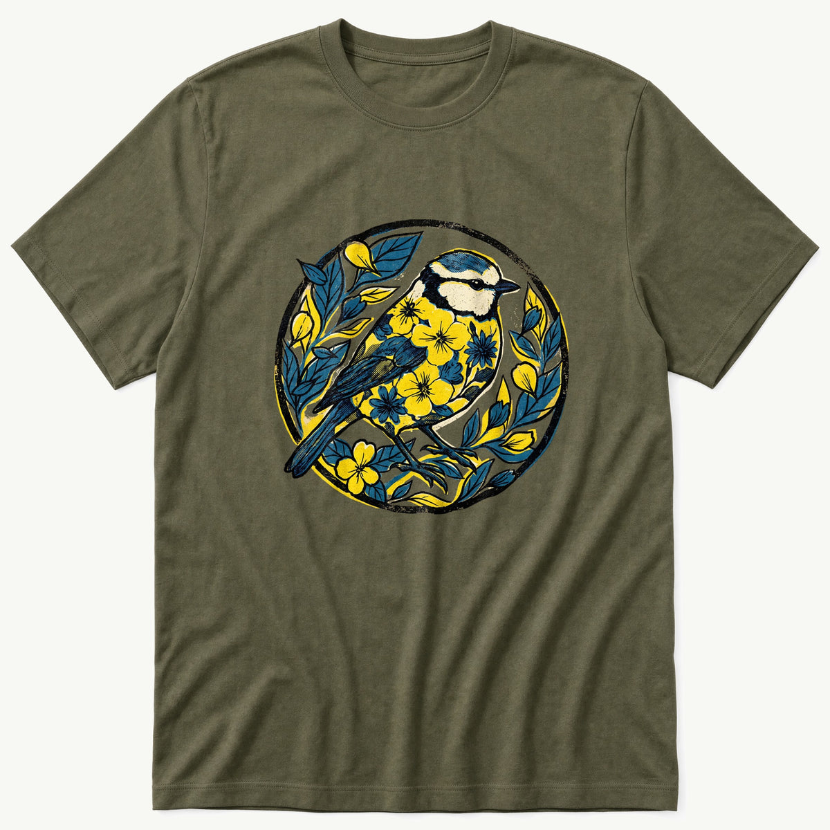 Flower Blue Tit 5 — Olive T-Shirt