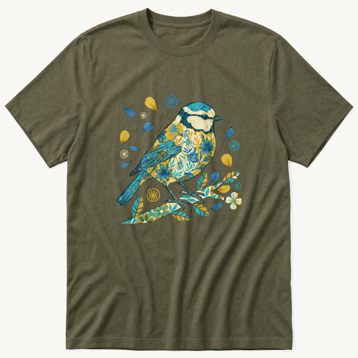 Flower Blue Tit 6 — Olive T-Shirt