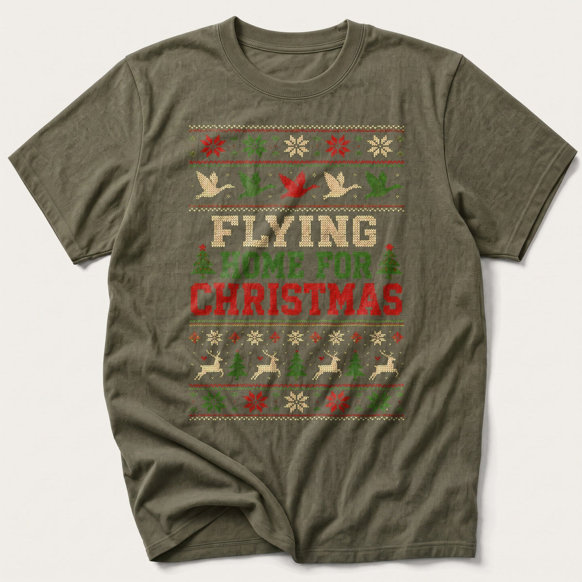 Flying Home For Christmas Jumper — Olive T-Shirt