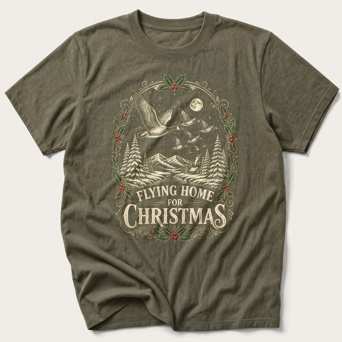 Flying Home For Christmas — Olive T-Shirt