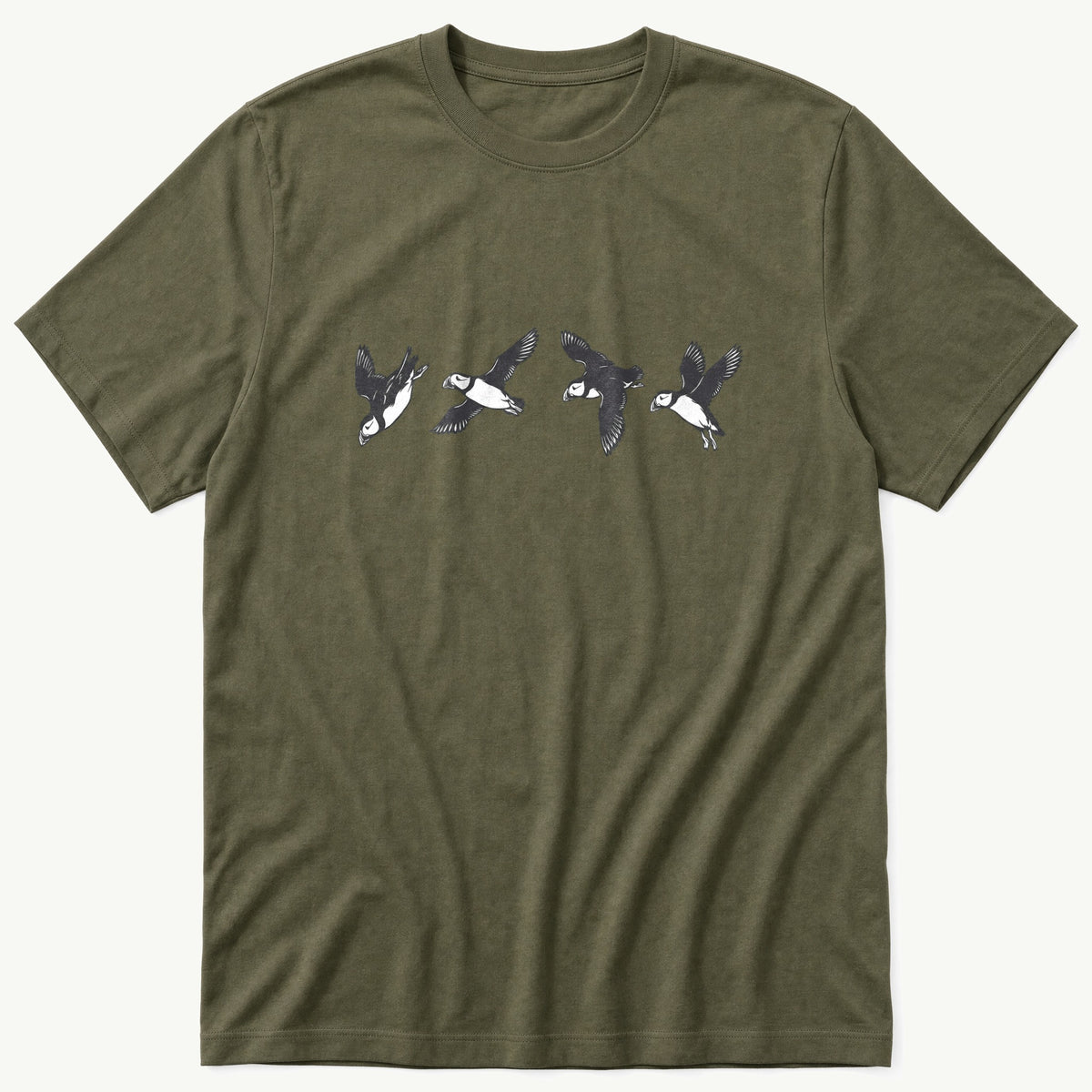 Flying Puffins 2 — Olive T-Shirt