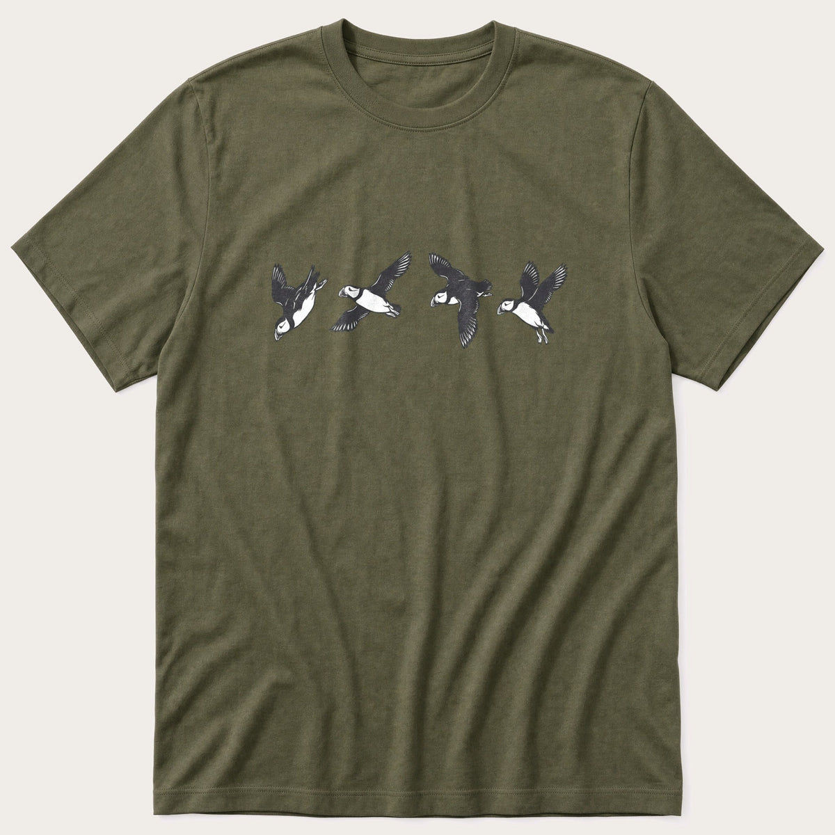 Flying Puffins 2 — Olive T-Shirt