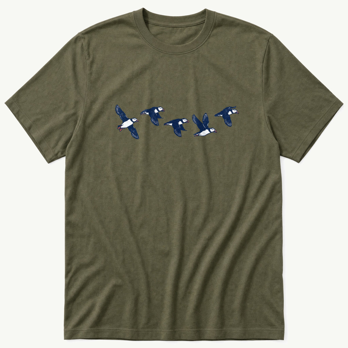 Flying Puffins 5 — Olive T-Shirt