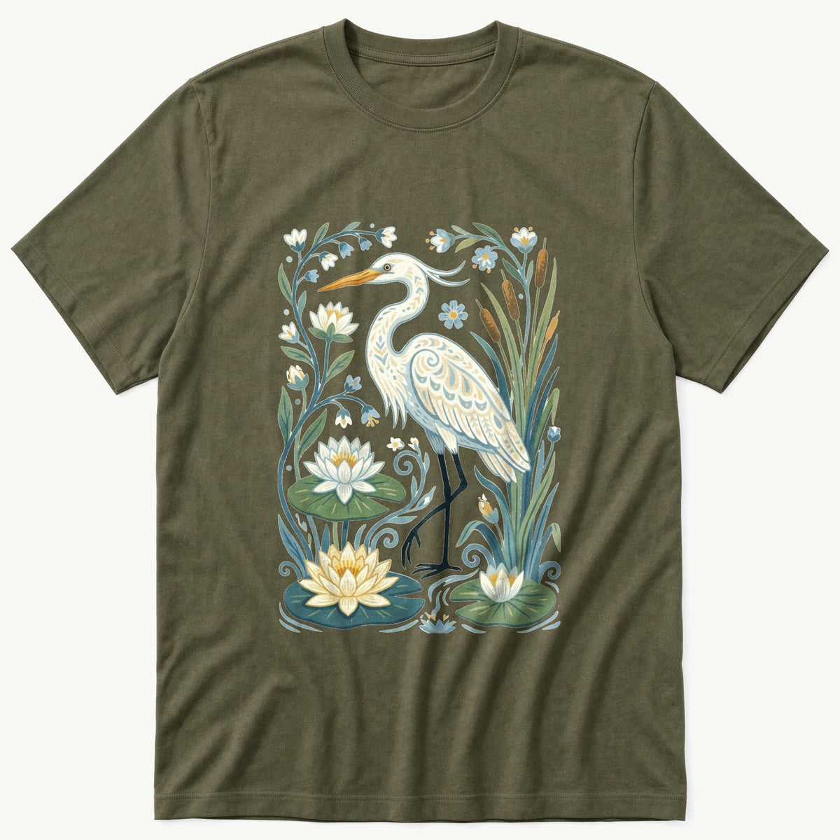 Folk Style Crane V2 — Olive T-Shirt