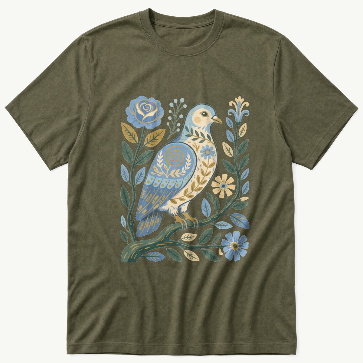 Folk Style Dove — Olive T-Shirt