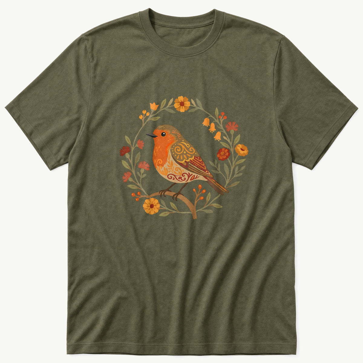 Folk Style Robin V2 — Olive T-Shirt