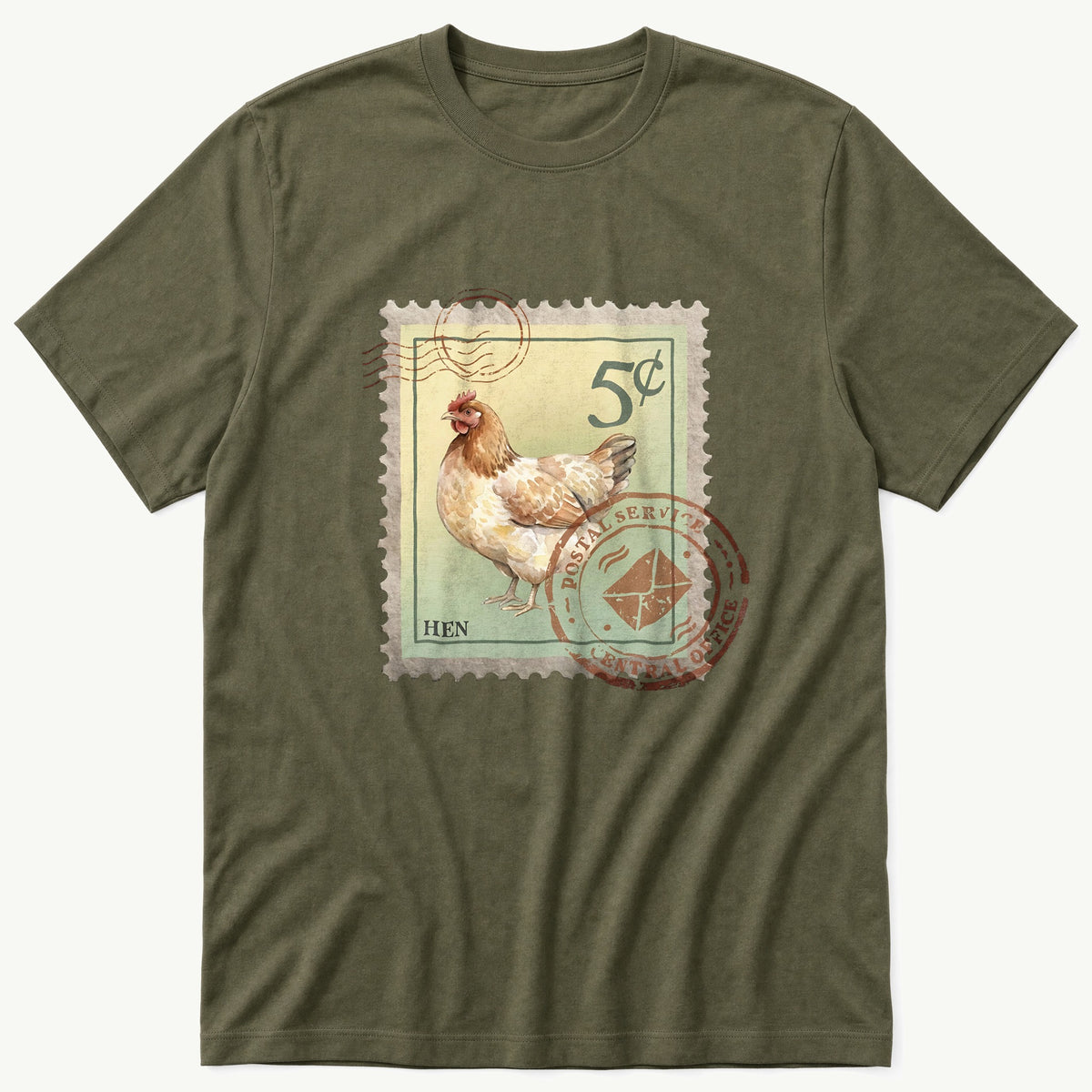 Hen Stamp — Olive T-Shirt