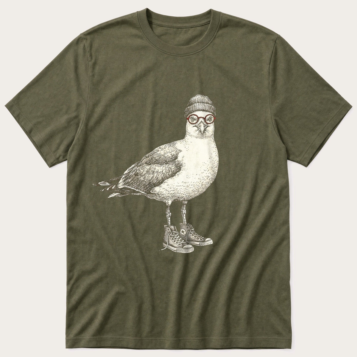 Hipster Seagull — Olive T-Shirt
