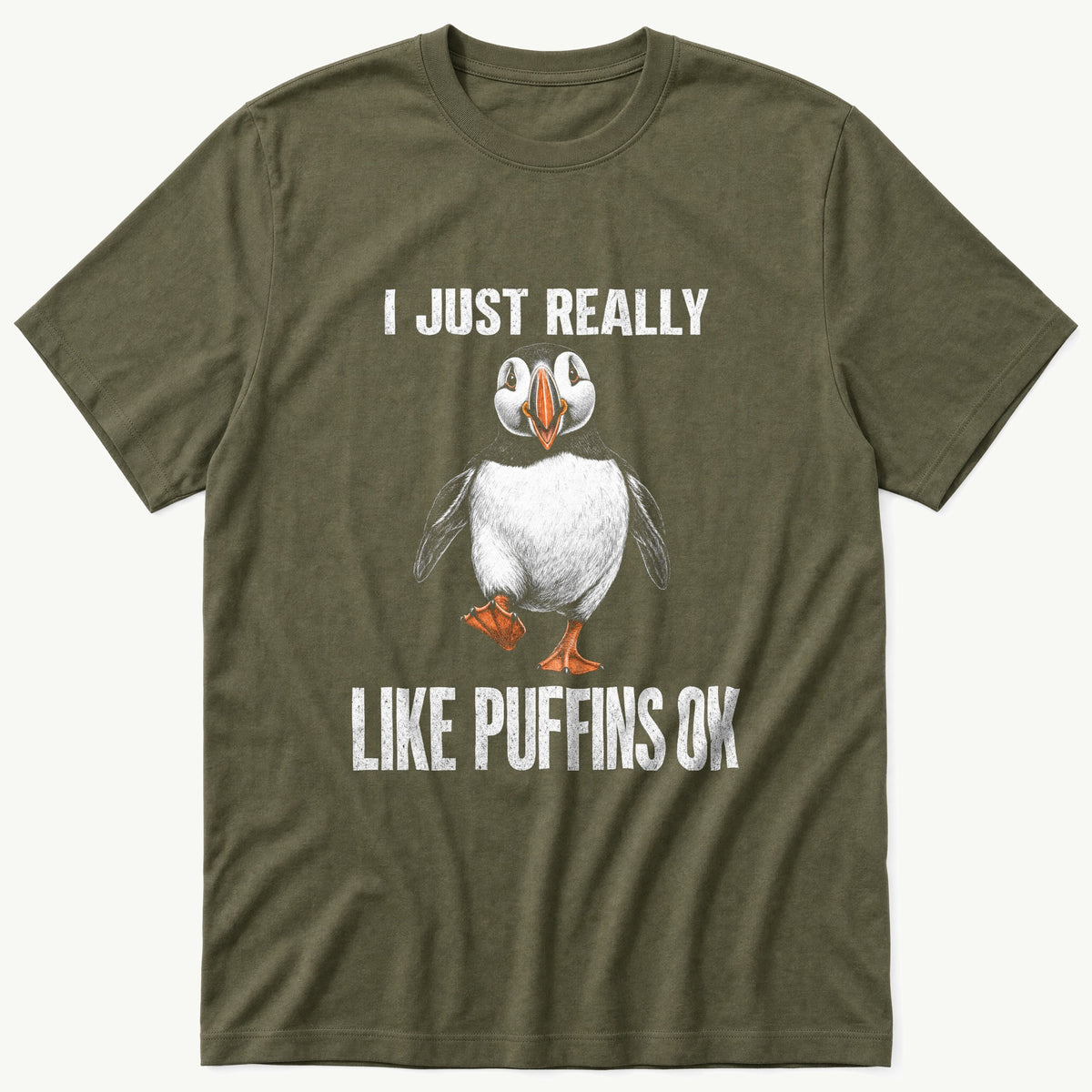 I Just Like Puffins — Olive T-Shirt