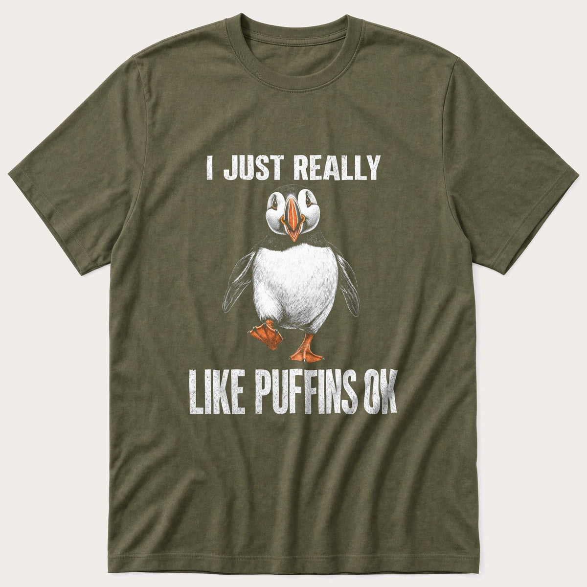 I Just Like Puffins — Olive T-Shirt