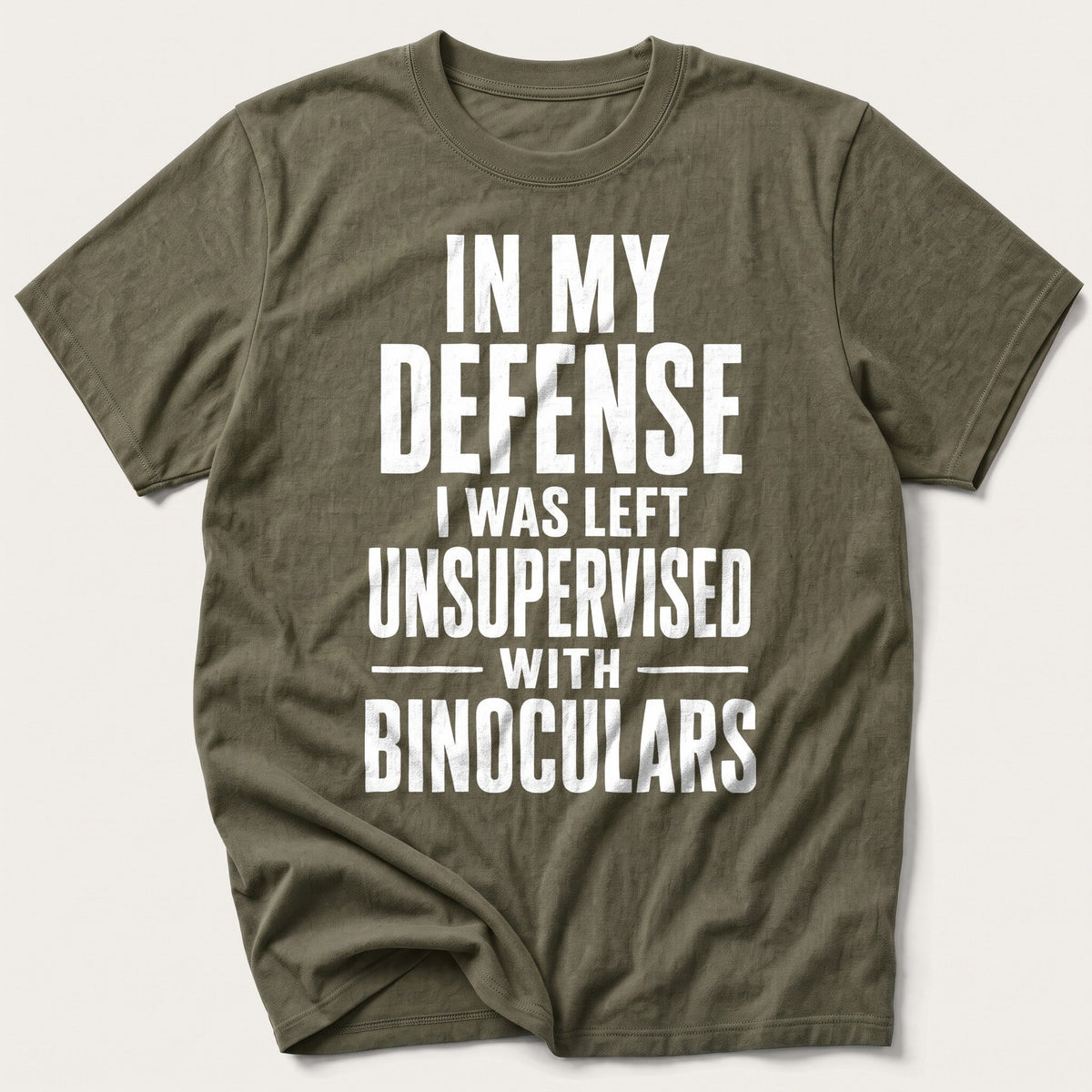Left Unsupervised With Binoculars — Olive T-Shirt