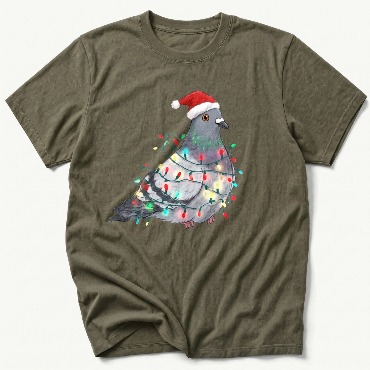 Lit Up Pigeon — Olive T-Shirt