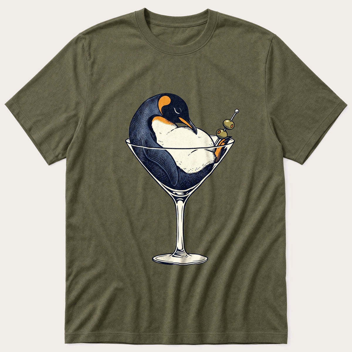 Martini Penguin — Olive T-Shirt