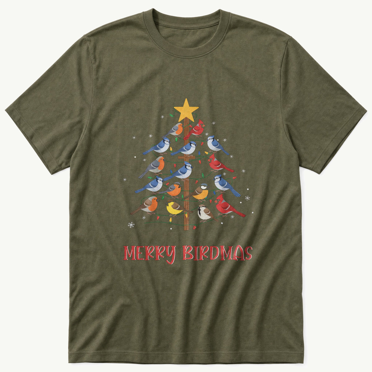Merry Birdmas Post — Olive T-Shirt