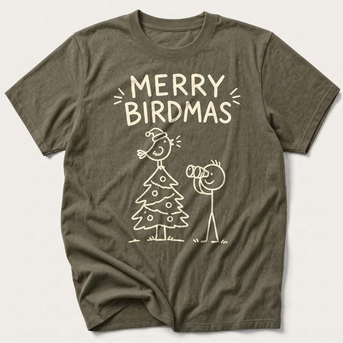 Merry Birdmas — Olive T-Shirt