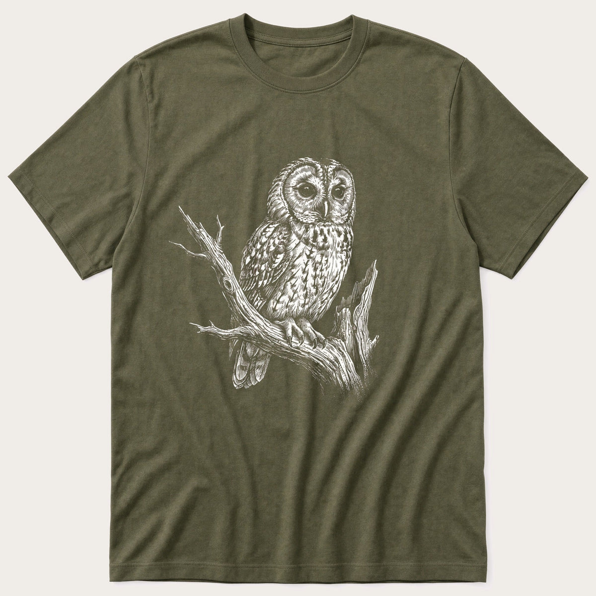 Mono Owl Print — Olive T-Shirt