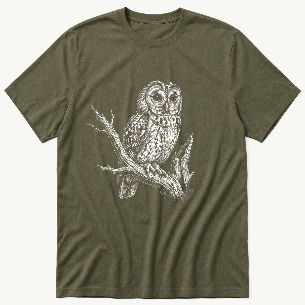 Mono Owl Print — Olive T-Shirt