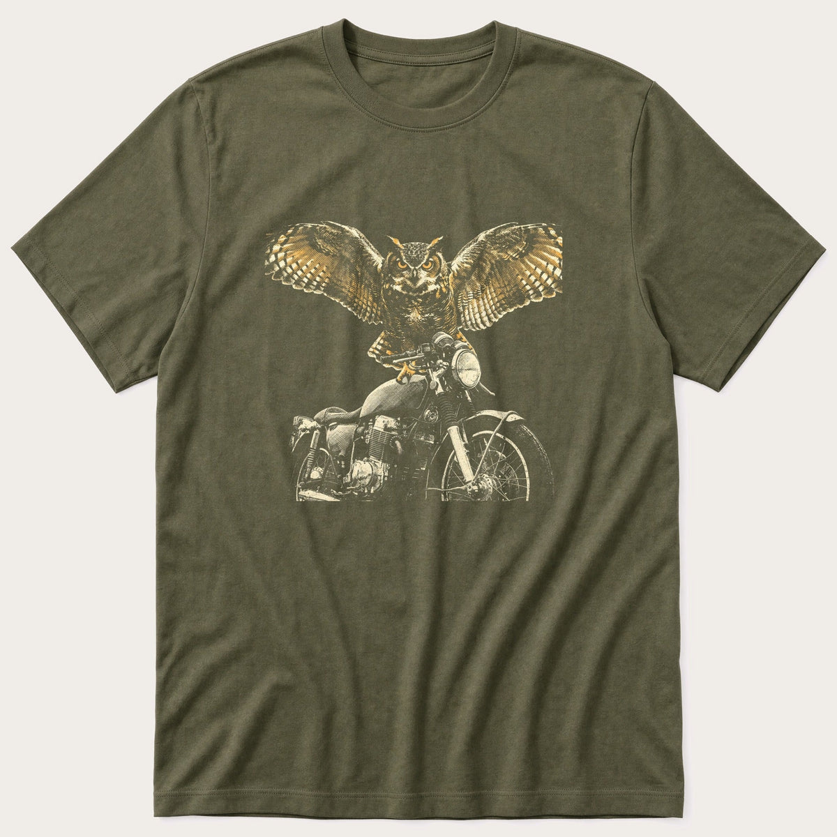 Motorcycle Owl 4 — Olive T-Shirt