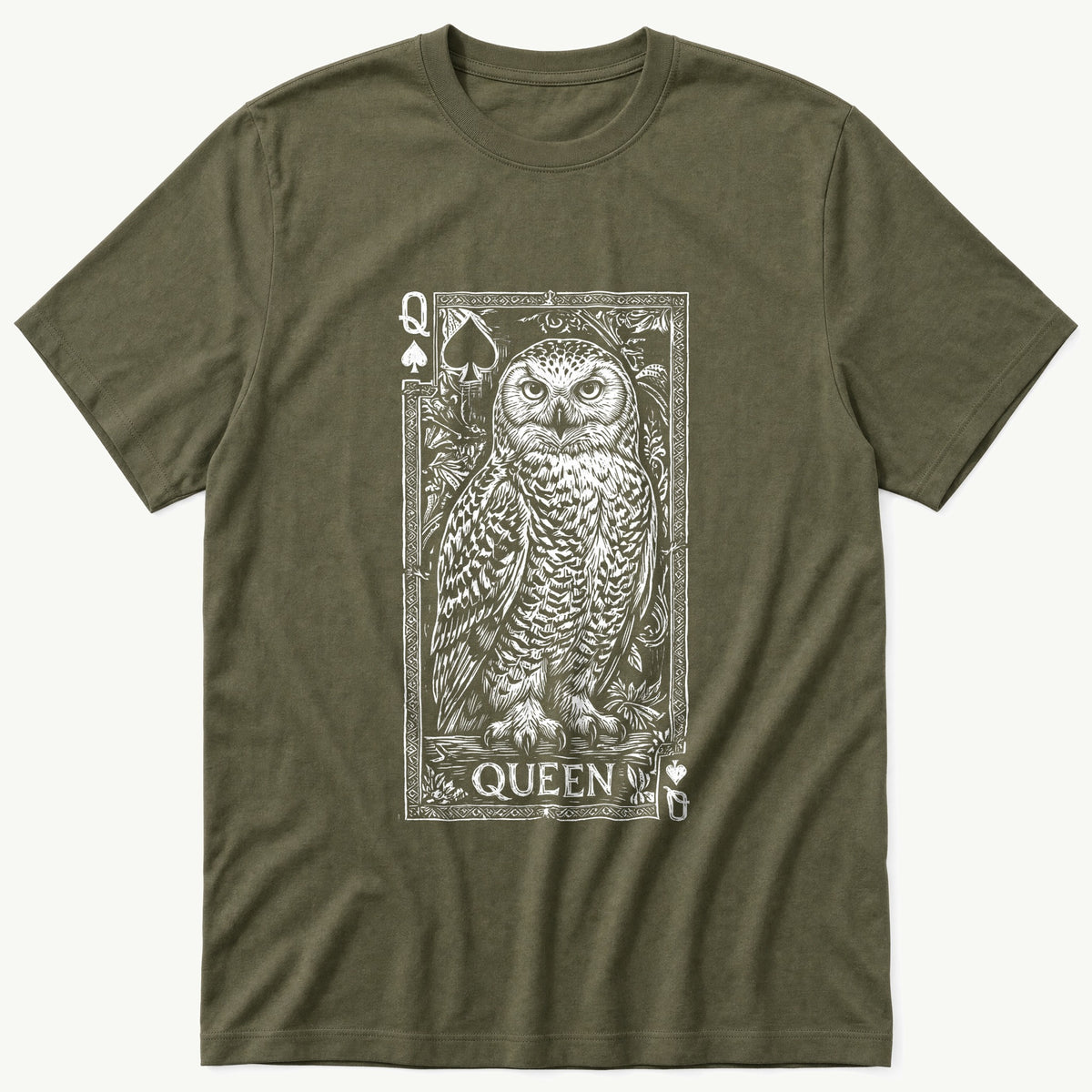 Owl Playing Card 4 — Olive T-Shirt