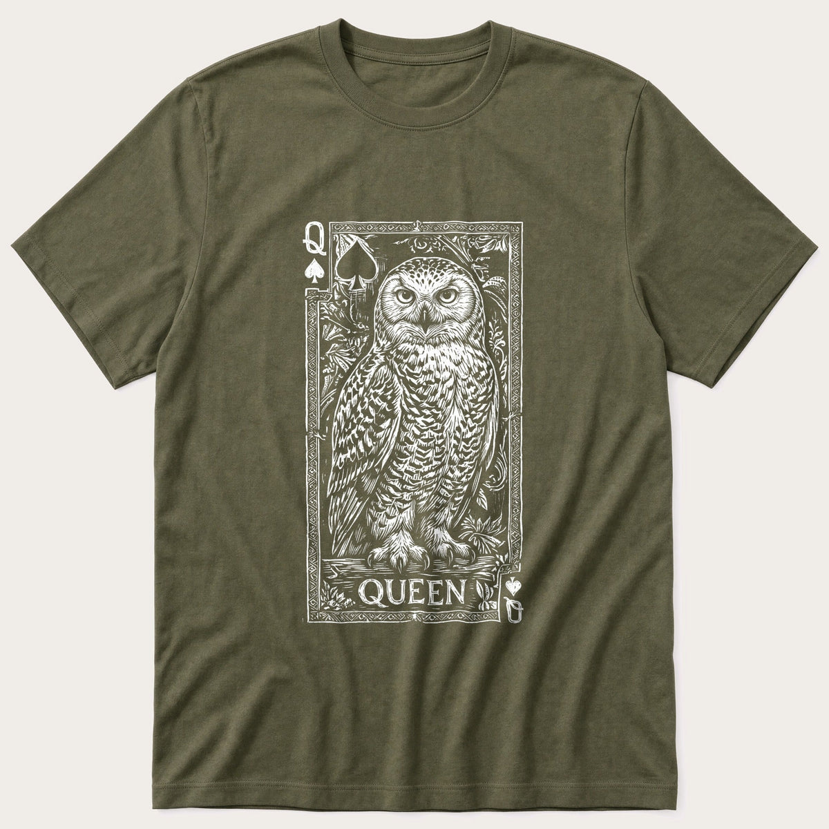 Owl Playing Card 4 — Olive T-Shirt