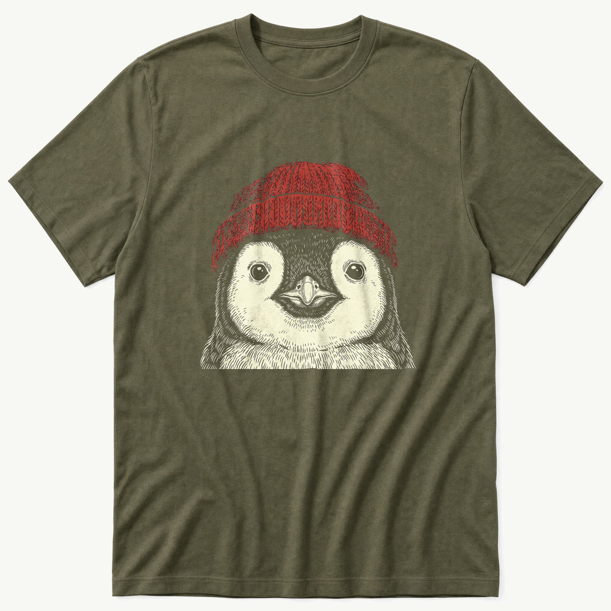 Penguin Beanie 4 — Olive T-Shirt