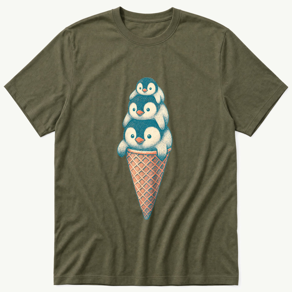 Penguin Cone 3 — Olive T-Shirt