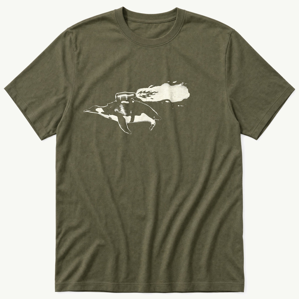 Penguin Rocket 44 — Olive T-Shirt