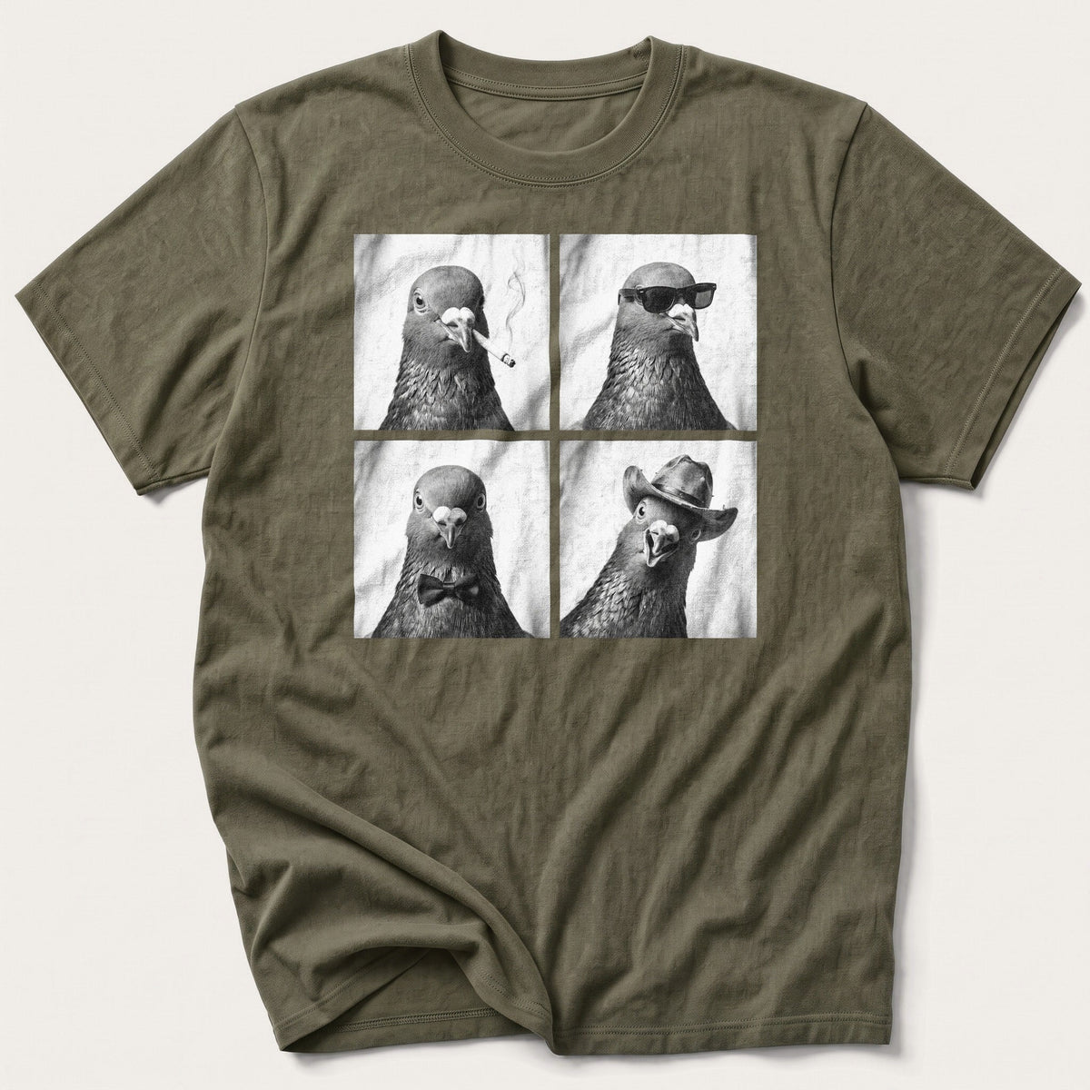 Photo Booth Pigeons — Olive T-Shirt