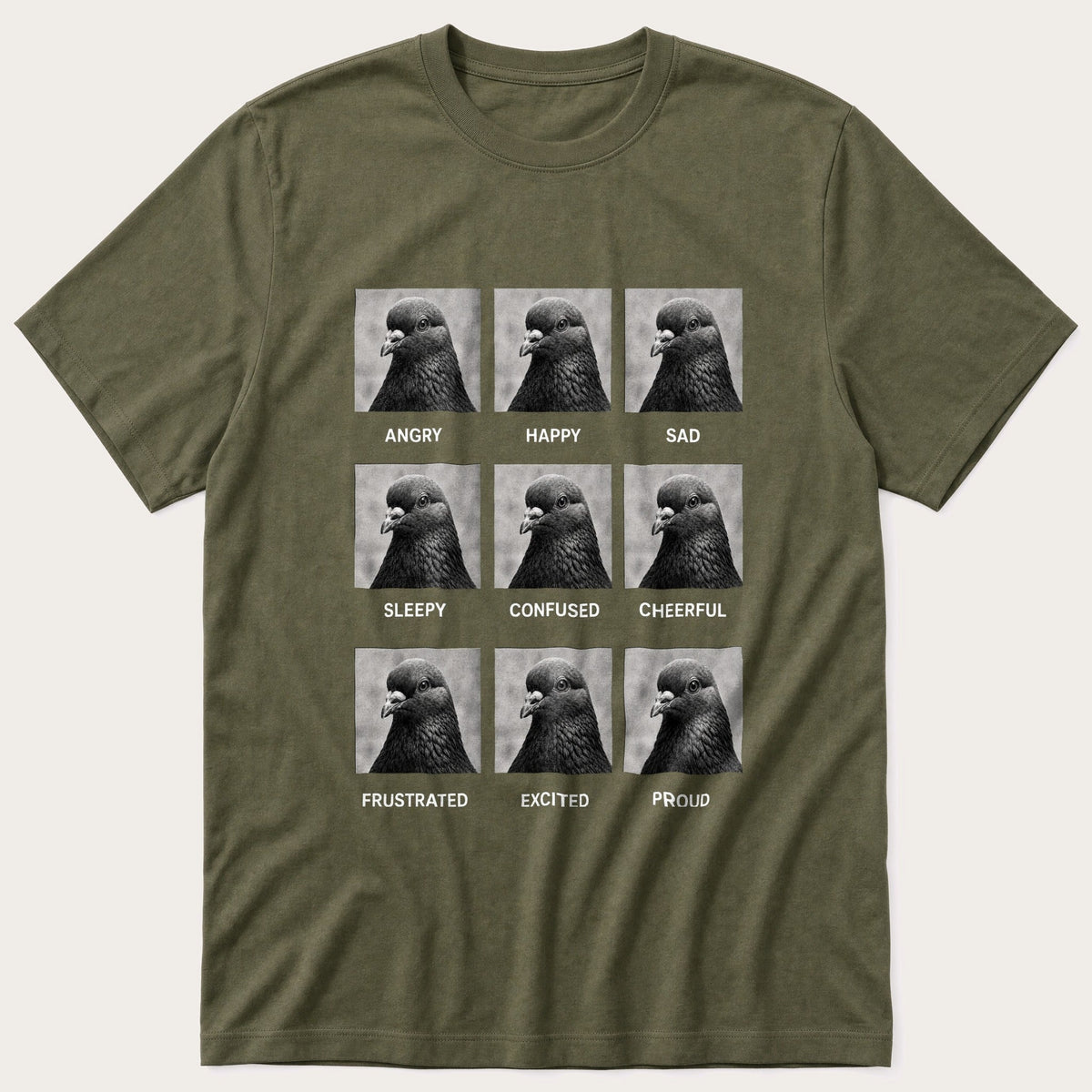Pigeon Emotions — Olive T-Shirt