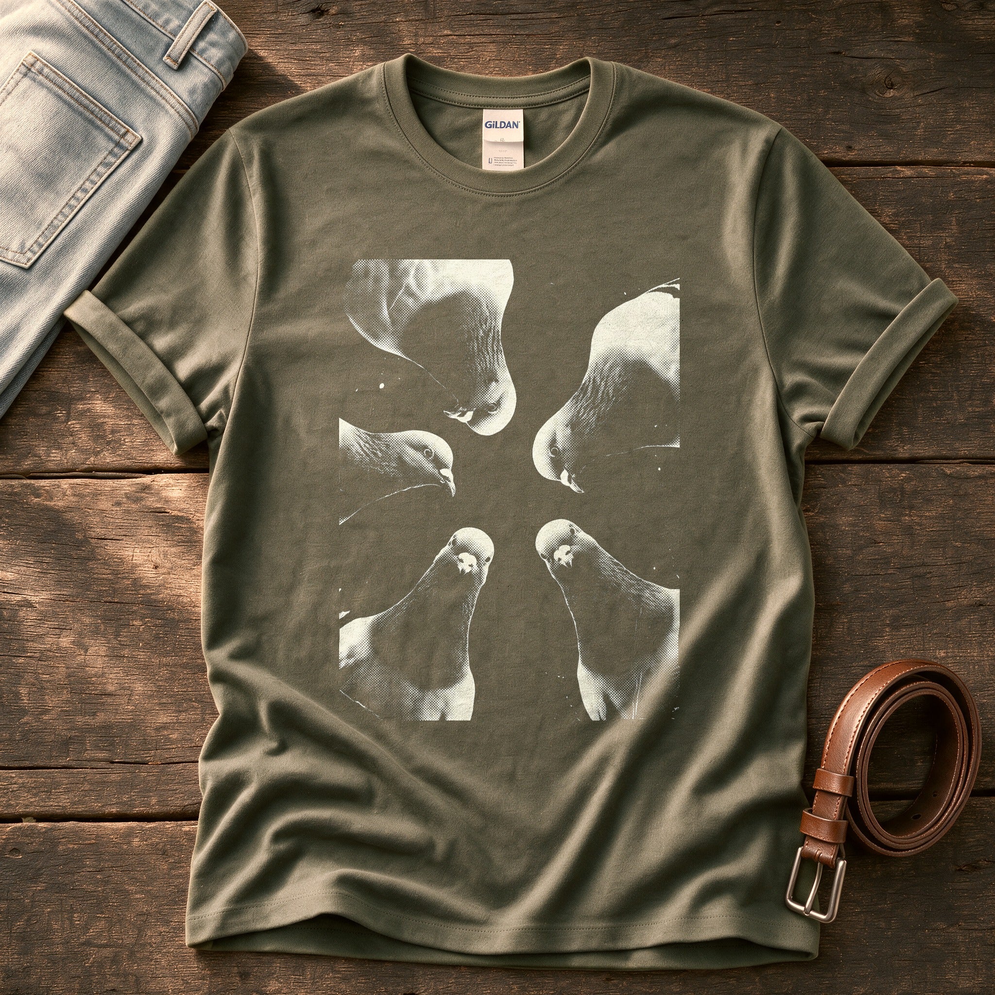 Pigeon Flock 7 — Olive Comfort Colors tee
