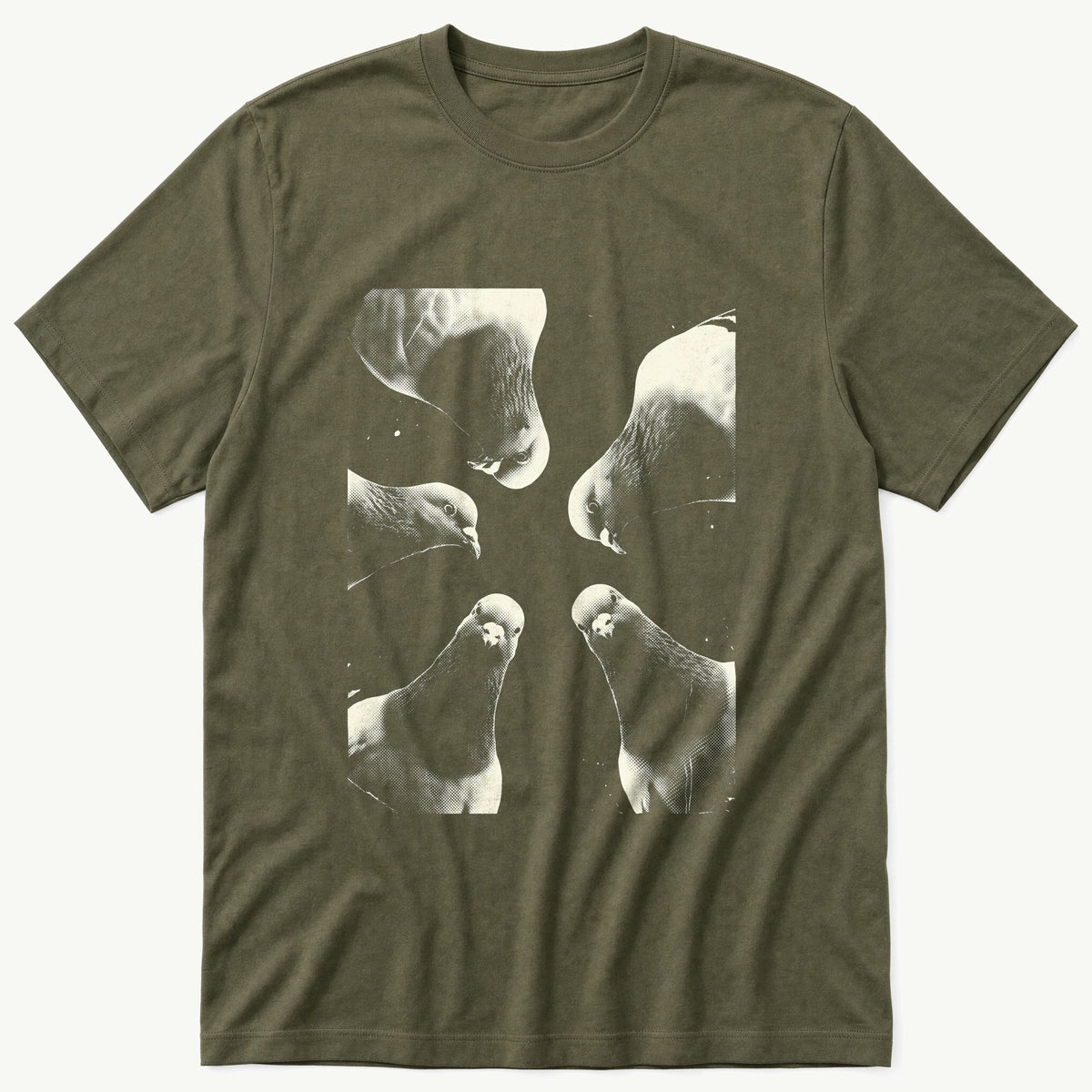 Pigeon Flock 7 — Olive T-Shirt